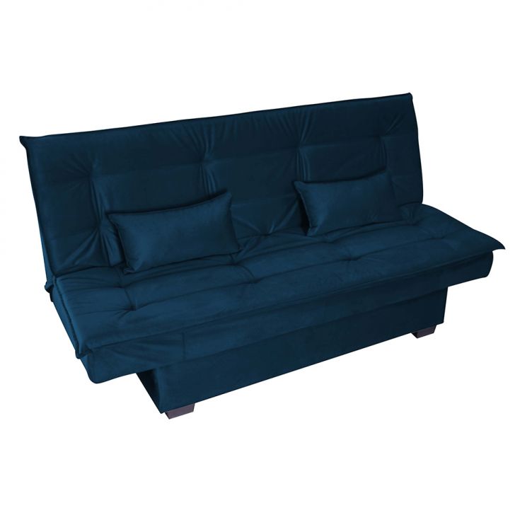Sofá-Cama 3 Lugares Esmeralda Veludo Light Azul Jeans