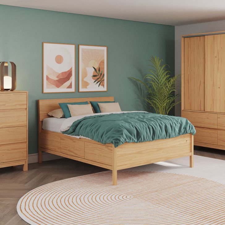 Cama Casal Square 6 Gavetas Madeira Maciça Natural Pine