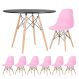 Mesa redonda Eames 100 cm + 6 cadeiras Eiffel DSW Mesa preto com cadeiras rosa claro