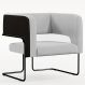 Poltrona Decorativa Scarlett D02 Base Aço Preto Corano Preto C-05 Linho Cinza D-315 - Lyam Decor