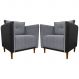 Kit 02 Poltronas Decorativas Aviv Para Sala Luxo Confortável Reforçadas Elegantes Corino Preto e Linho Cinza