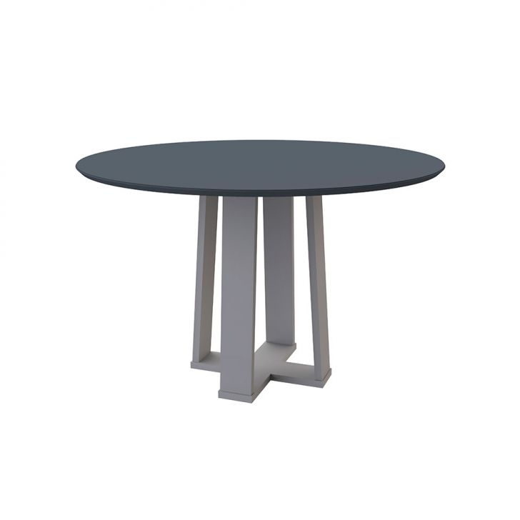 Mesa de Jantar Redonda com Tampo de Vidro Isabela Cinza e Off White 117 cm