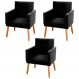 Kit 03 Poltronas Decorativas Lauren Pés Palito Suede Preto - Desk Design