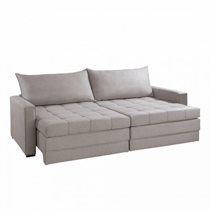 Sofá Cama Retrátil e Reclinável Captiva Tecido Linho Cinza 2,04 M