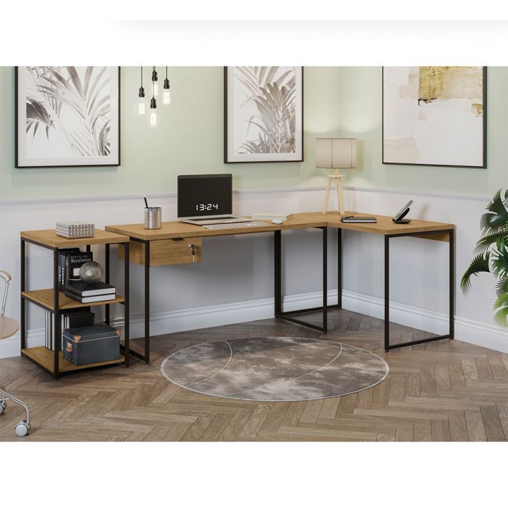 Conjunto De 2 Escrivaninhas 1 Gv E Estante Ester Freijó E Preto