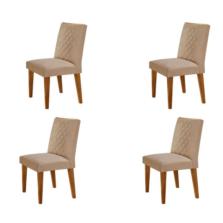 Conjunto com 4 Cadeiras Bari Veludo Bege e Capuccino