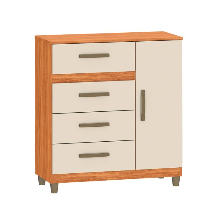 Cômoda Leme 1 Porta 4 Gavetas Cinamomo e Off White