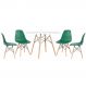 Mesa redonda Eames 120 cm + 4 cadeiras Eiffel DSW Mesa branco com cadeiras verde escuro