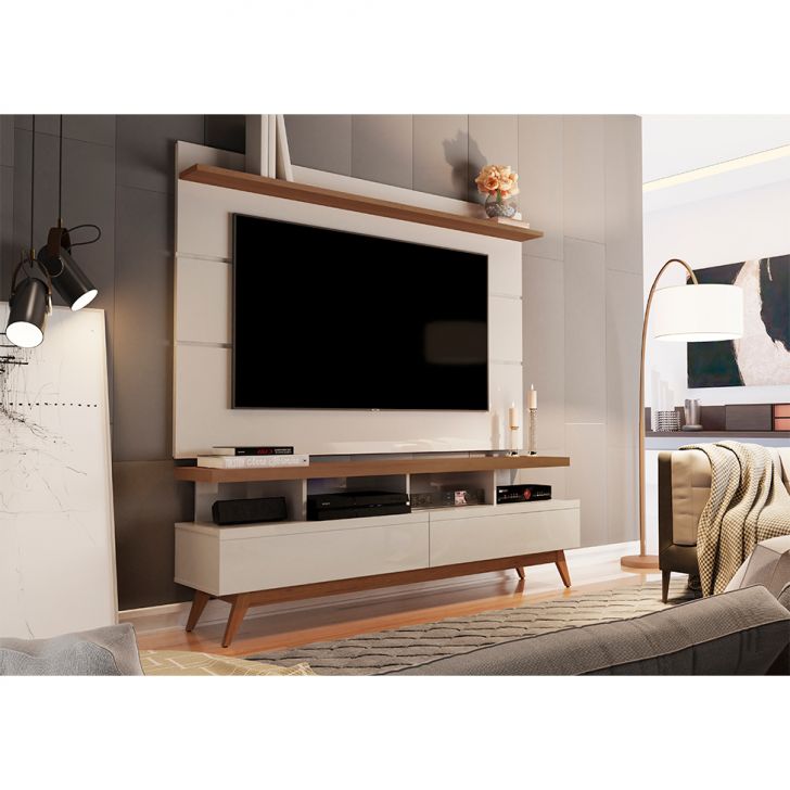 Rack Com Painel Para Tv Até 72 Polegadas Vivare Off White E Freijó 160 Cm
