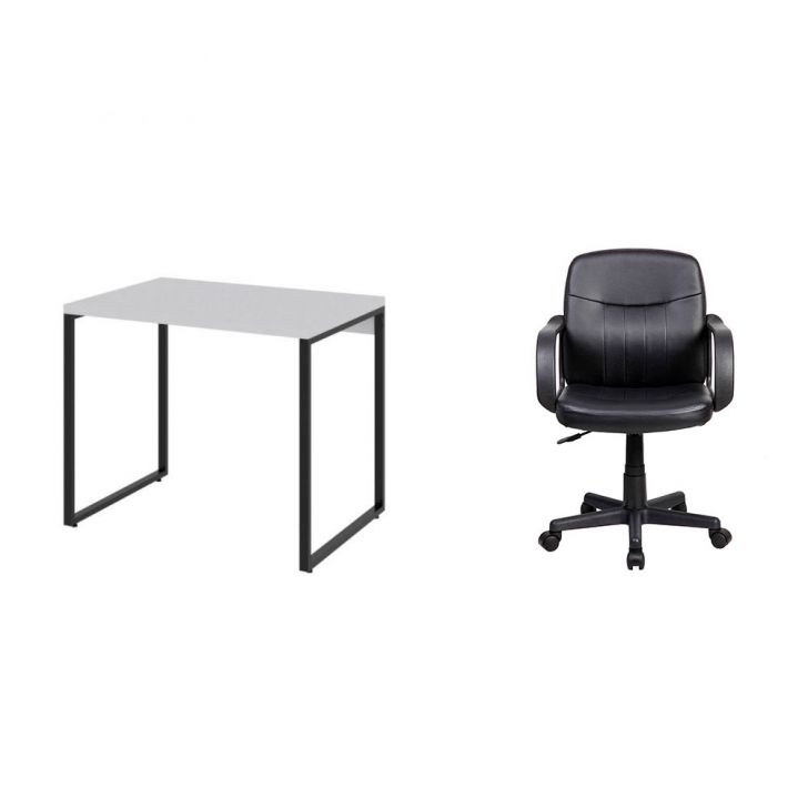 Conjunto de Mesa Kuadra Branca com Cadeira de Escritório Secretária Giratória Clean Preta