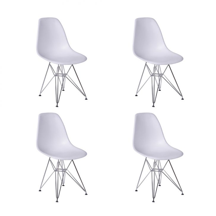 Conjunto com 4 Cadeiras DKR Eames Branco e Cromado