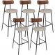 Kit 05 Banquetas Alta Cozinha Bar Sala Jantar Milão L02 Couríssimo Marrom Linho Bege - Lyam Decor