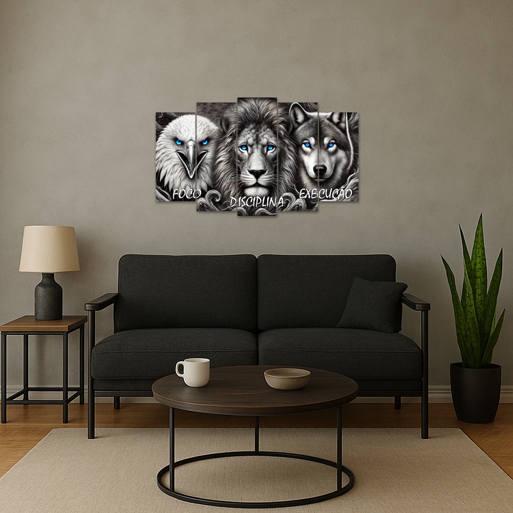 Kit Quadro Decorativo Animais Para Sala de Estar 158x90cm A1 - Pallazio