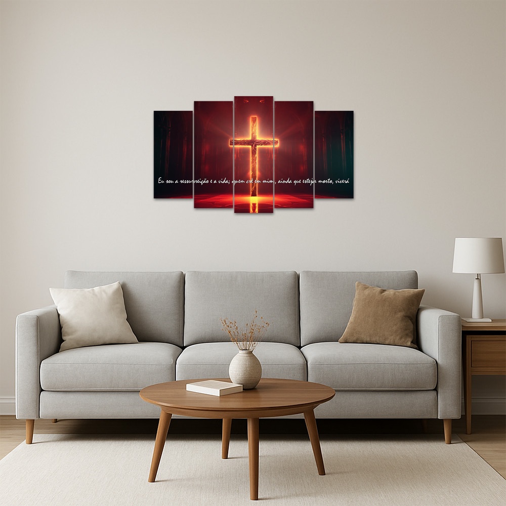 Kit Quadro Decorativo Religioso Para Sala de Estar 128x72cm A169 - Pallazio