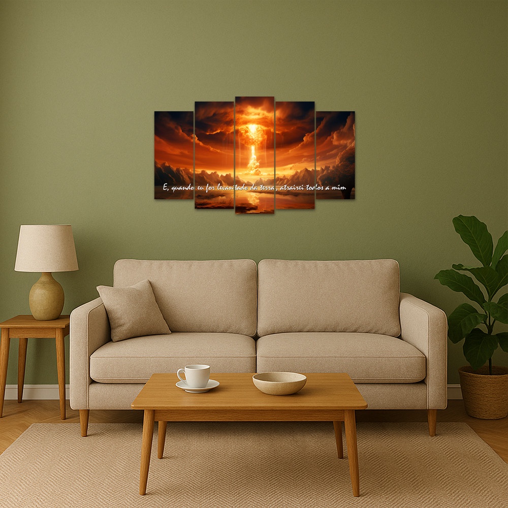 Kit Quadro Decorativo Religioso Para Sala de Estar 128x72cm A175 - Pallazio