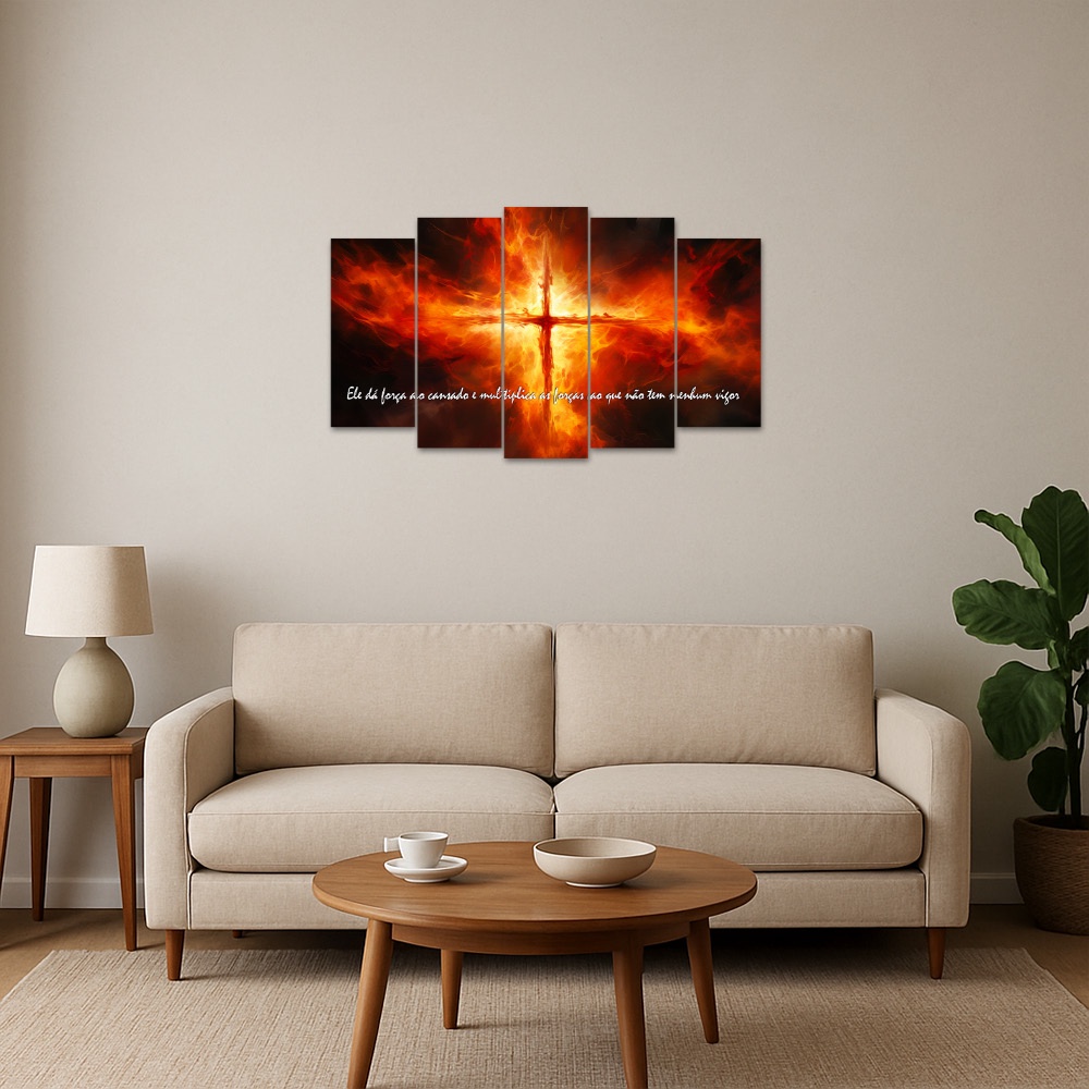 Kit Quadro Decorativo Religioso Para Sala de Estar 78x42cm A139 - Pallazio