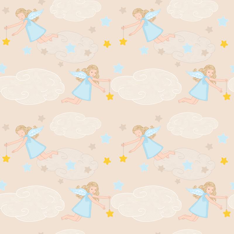 Papel De Parede Bebê Quarto Infantil Anjinhos Lavável N3935