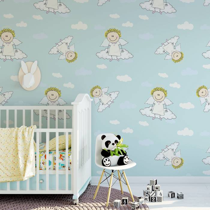 Papel De Parede Bebê Quarto Infantil Anjinhos Lavável N3936