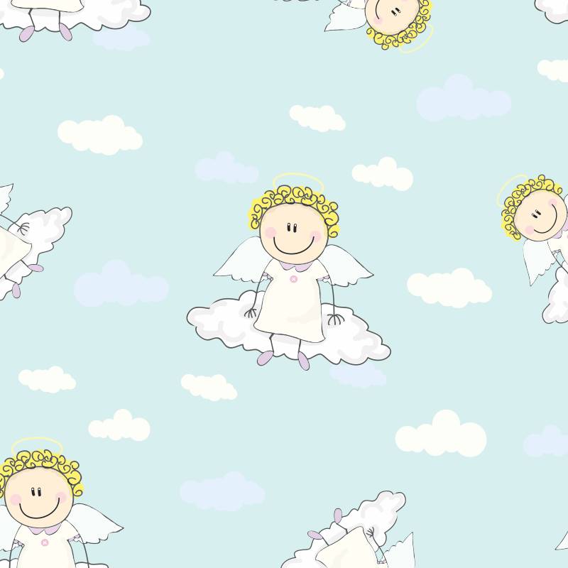 Papel De Parede Bebê Quarto Infantil Anjinhos Lavável N3936