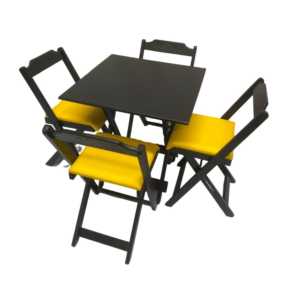 Conjunto Mesa Dobrável 70x70 C/ 4 Cadeiras Estofadas Amarelo