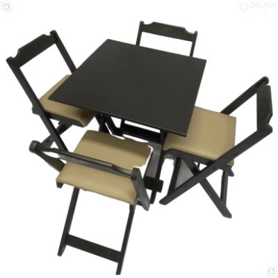 Conjunto Mesa Dobrável 70x70 C/ 4 Cadeiras Estofadas Bege