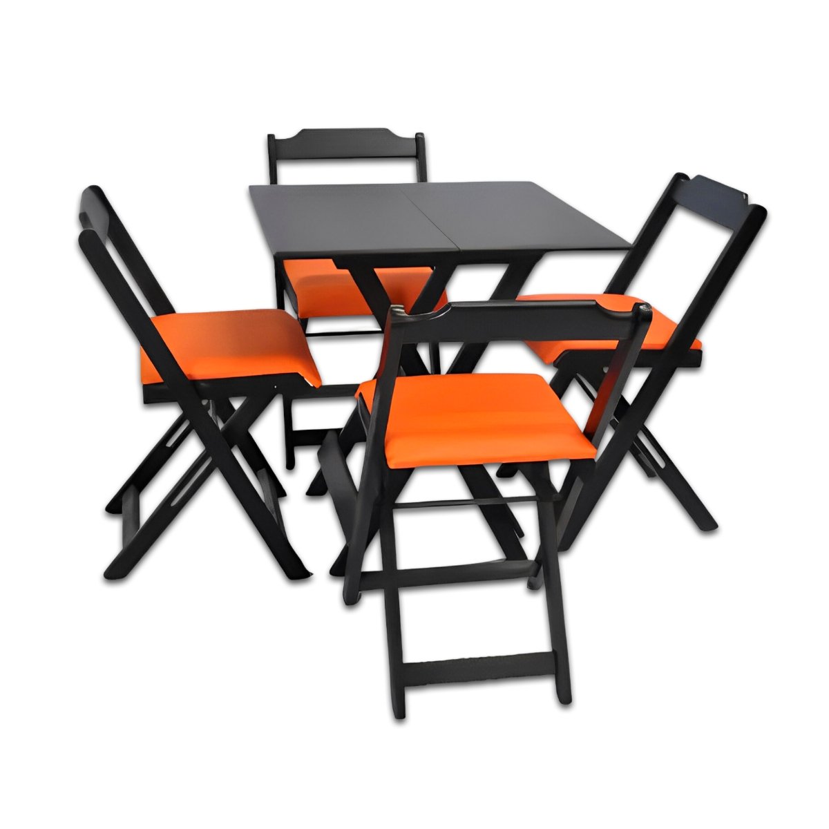 Conjunto Mesa Dobrável 70x70 C/ 4 Cadeiras Estofadas Laranja