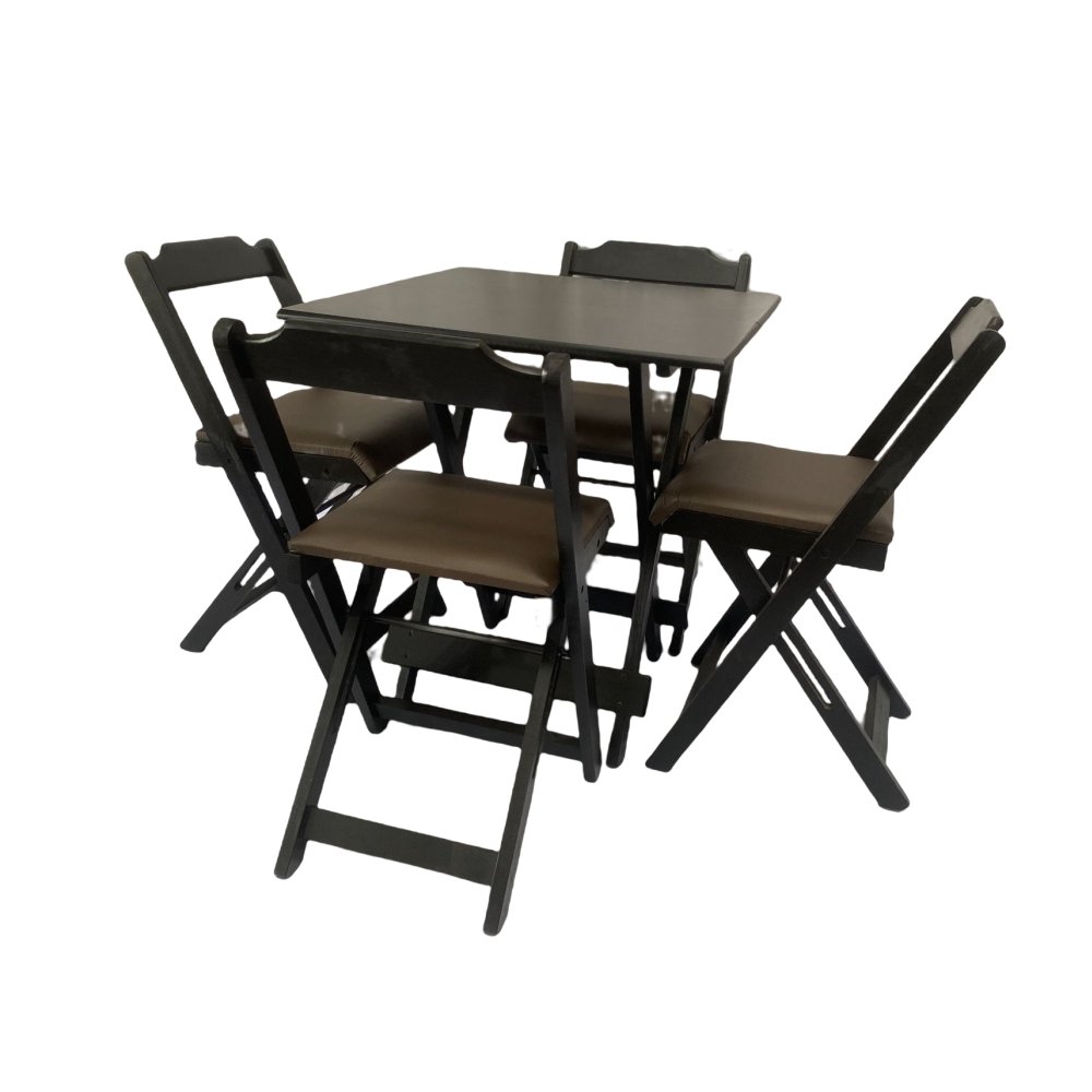 Conjunto Mesa Dobrável 70x70 C/ 4 Cadeiras Estofadas Marrom