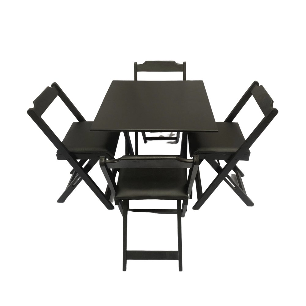 Conjunto Mesa Dobrável 70x70 C/ 4 Cadeiras Estofadas Preto