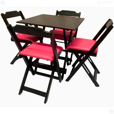 Conjunto Mesa Dobrável 70x70 C/ 4 Cadeiras Estofadas Rosa