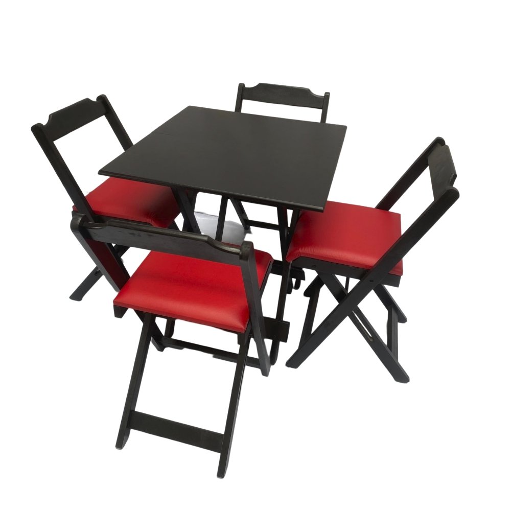 Conjunto Mesa Dobrável 70x70 C/ 4 Cadeiras Estofadas Vermelho