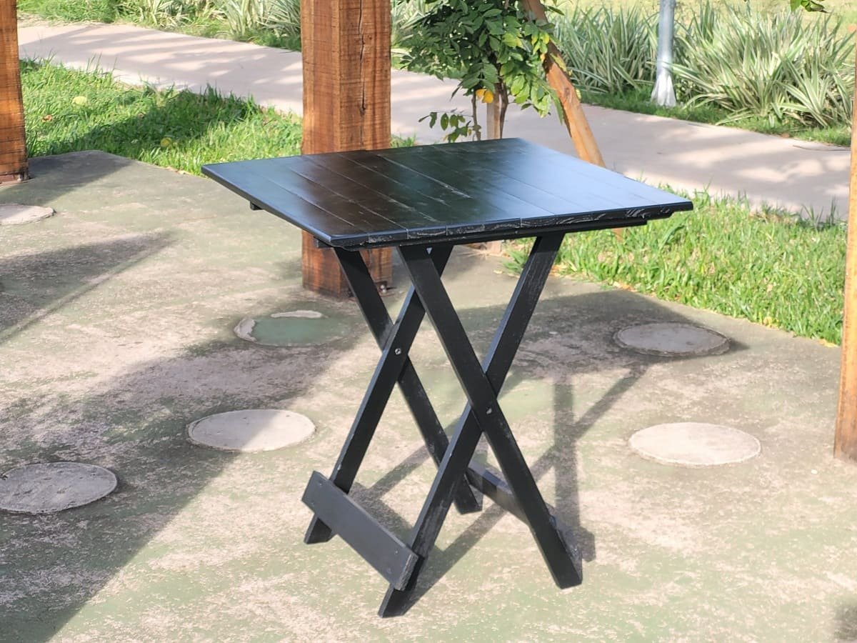 Mesa Dobrável 70x70 Retrátil De Madeira Preto