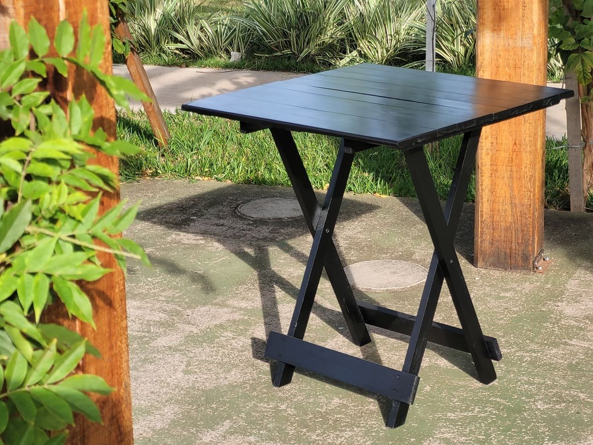 Mesa Dobrável 70x70 Retrátil De Madeira Preto