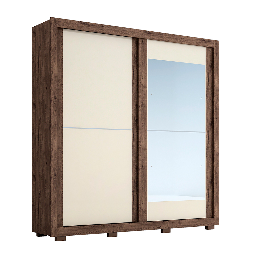 Guarda-Roupa Casal com Espelho Nicole Flex 2 Portas 3 Gavetas Café e Off White