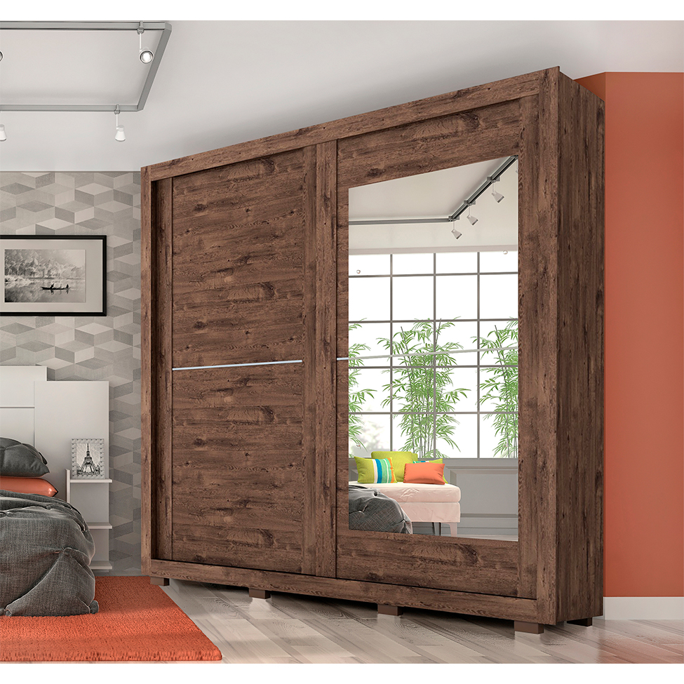 Guarda-Roupa Casal com Espelho Nicole Flex 2 Portas 3 Gavetas Café e Off White