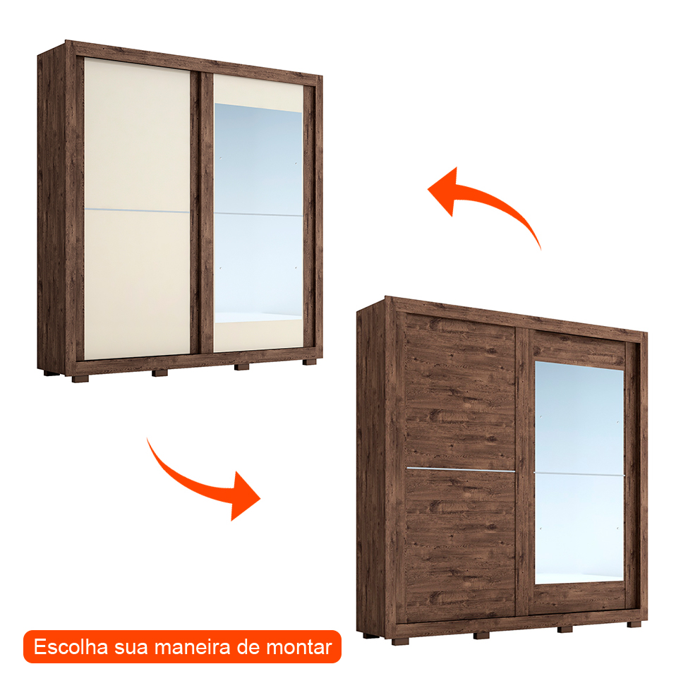 Guarda-Roupa Casal com Espelho Nicole Flex 2 Portas 3 Gavetas Café e Off White