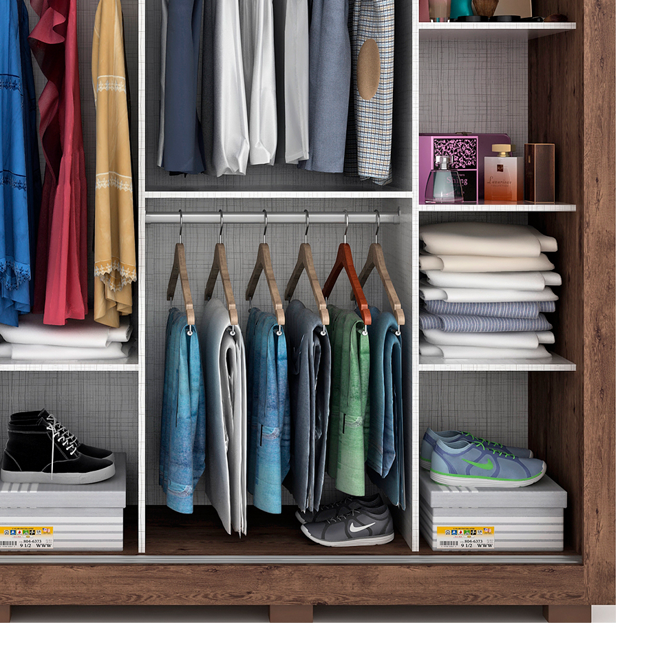 Guarda-Roupa Casal com Espelho Nicole Flex 2 Portas 3 Gavetas Café e Off White
