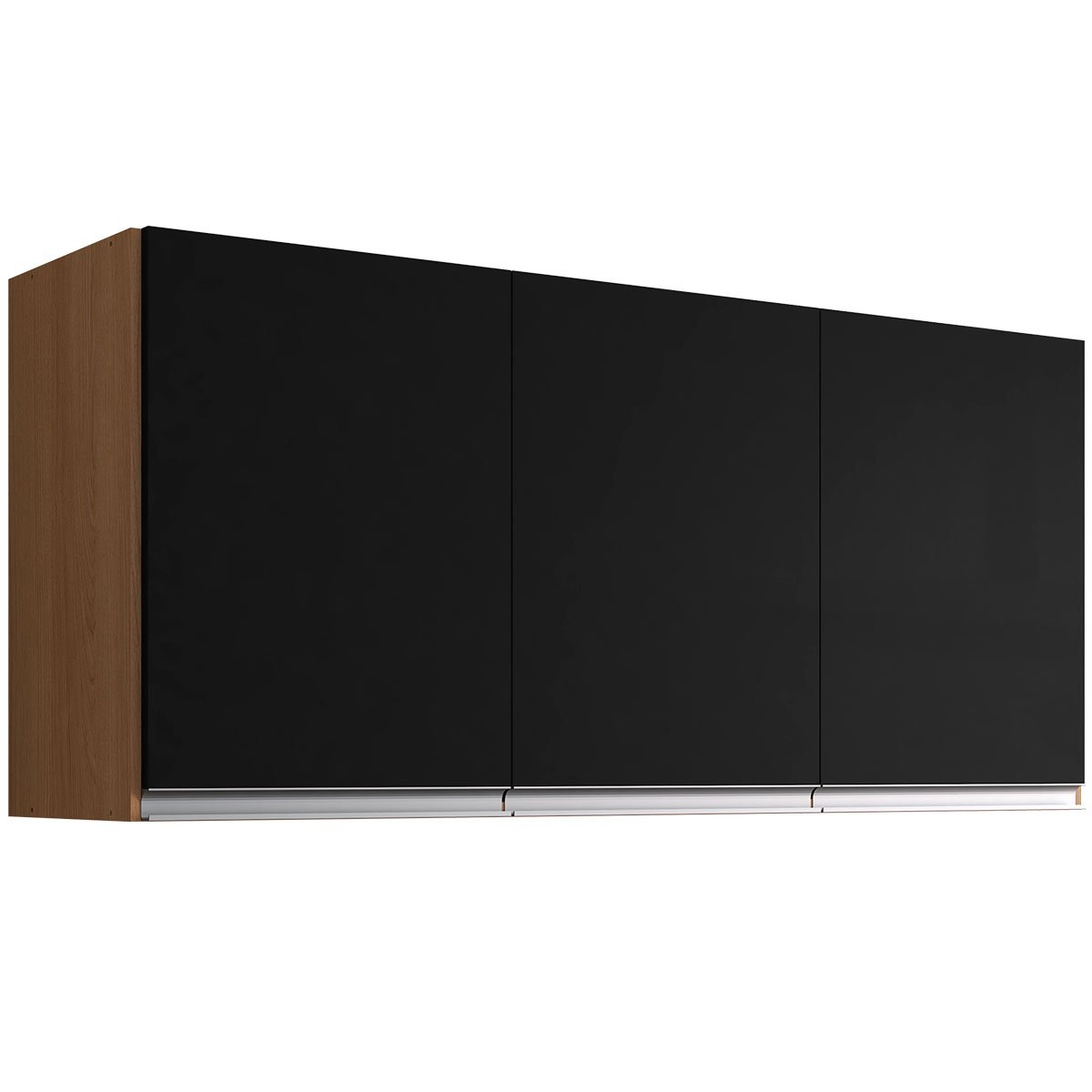 Armário Aéreo Cozinha Adriana 3 Portas 120 cm Amêndoa/Preto