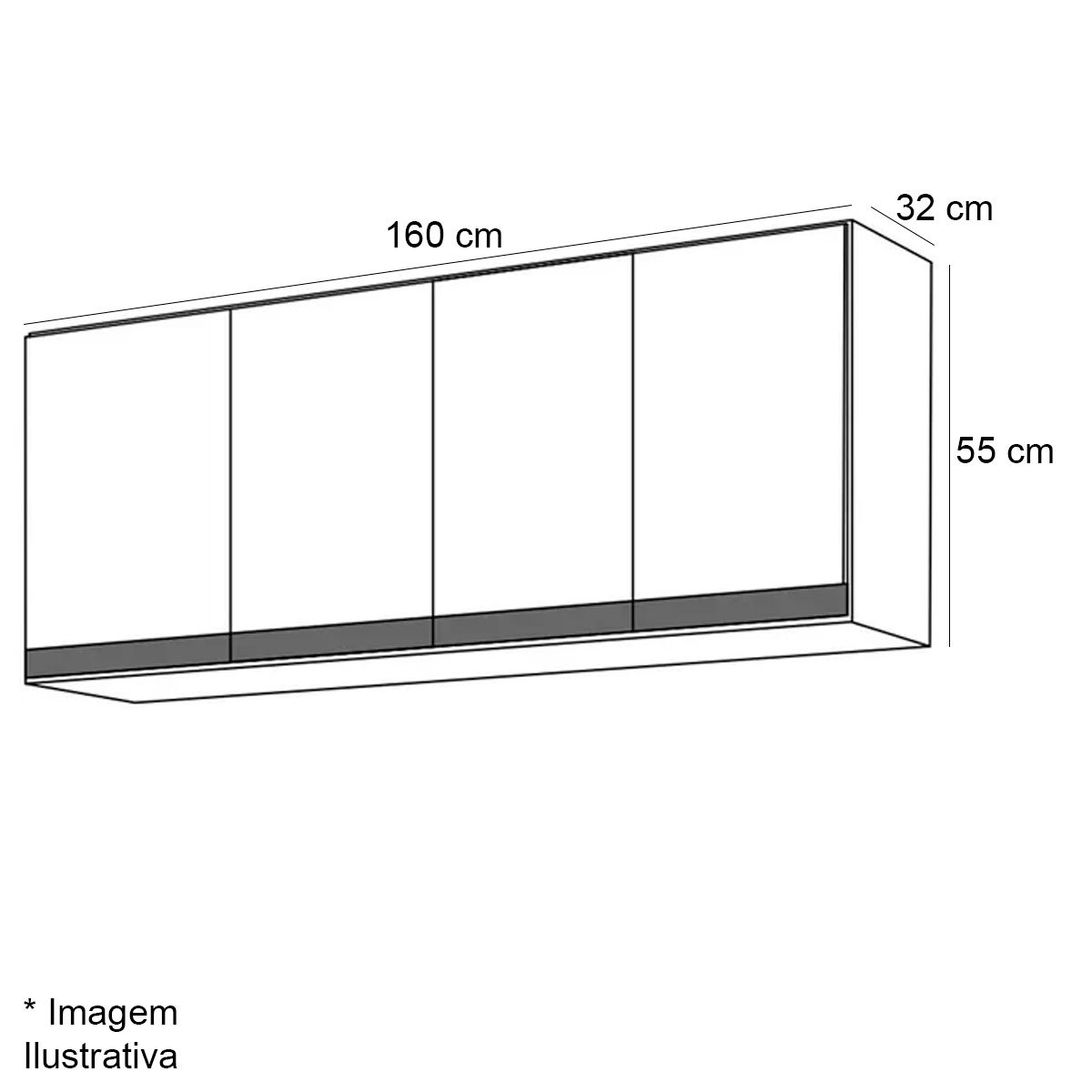 Armário Aéreo Cozinha Adriana 4 Portas 160 cm Amêndoa/Preto