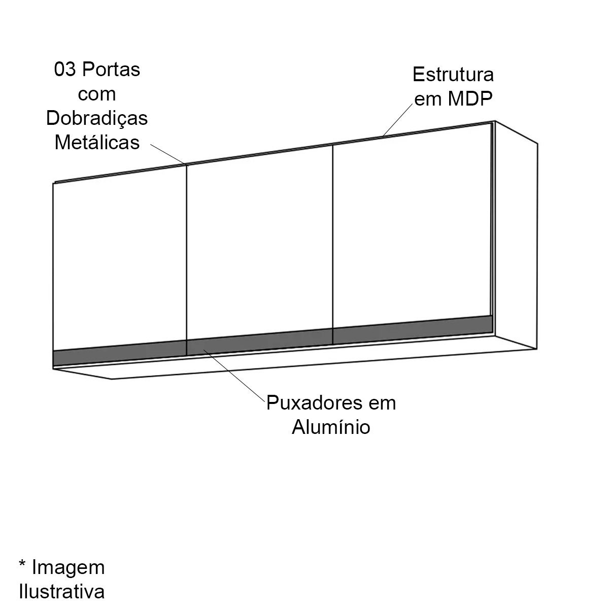 Armário Aéreo Cozinha Adriana 4 Portas 160 cm Amêndoa/Preto