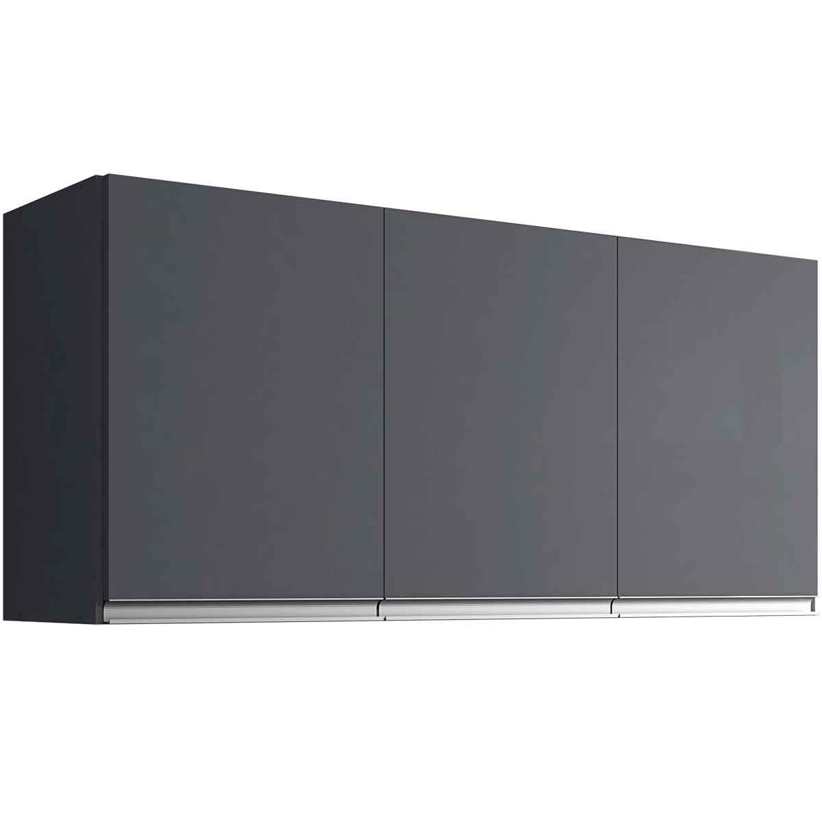 Armário Aéreo Para Cozinha Adriana 3 Portas 120 cm Cinza