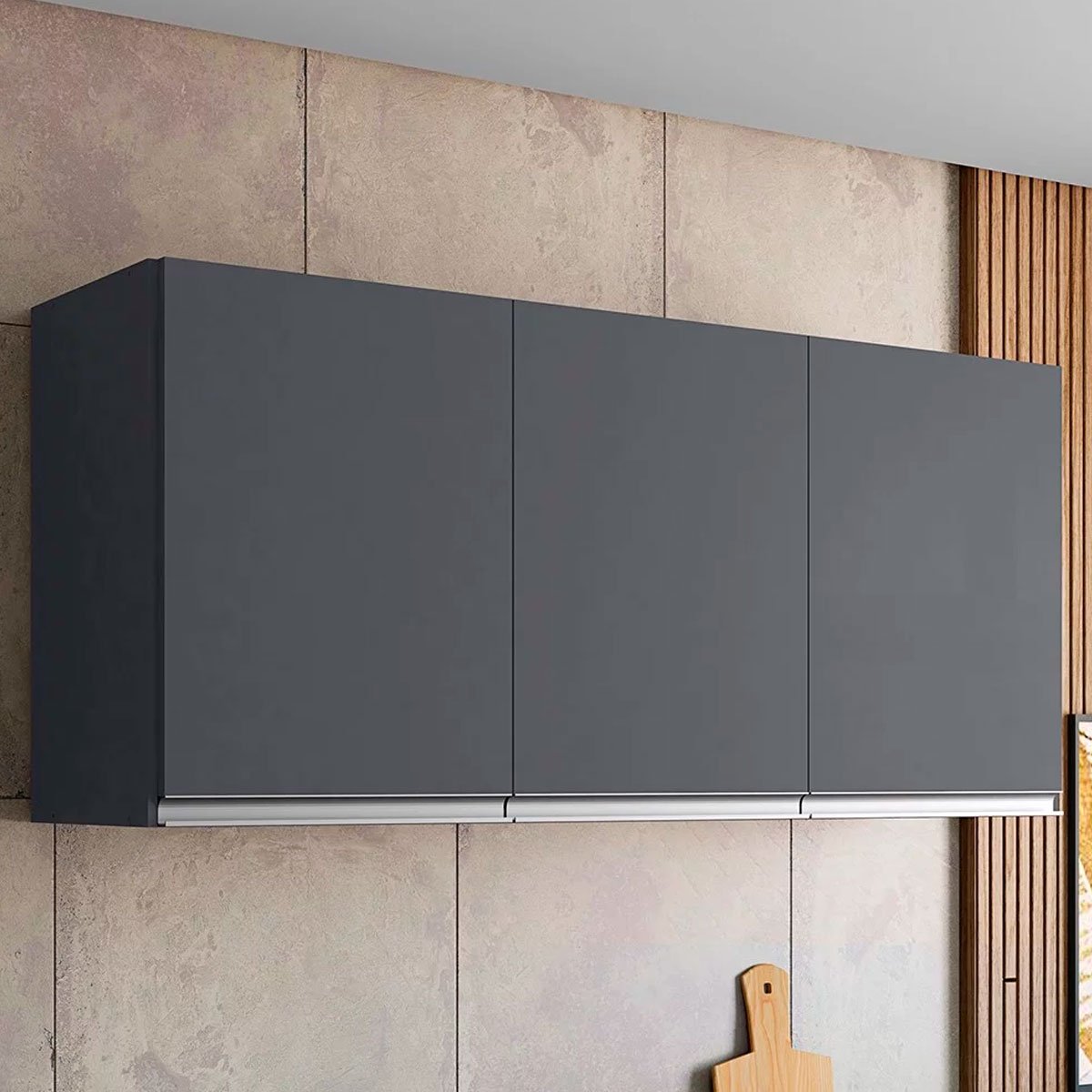 Armário Aéreo Para Cozinha Adriana 3 Portas 120 cm Cinza