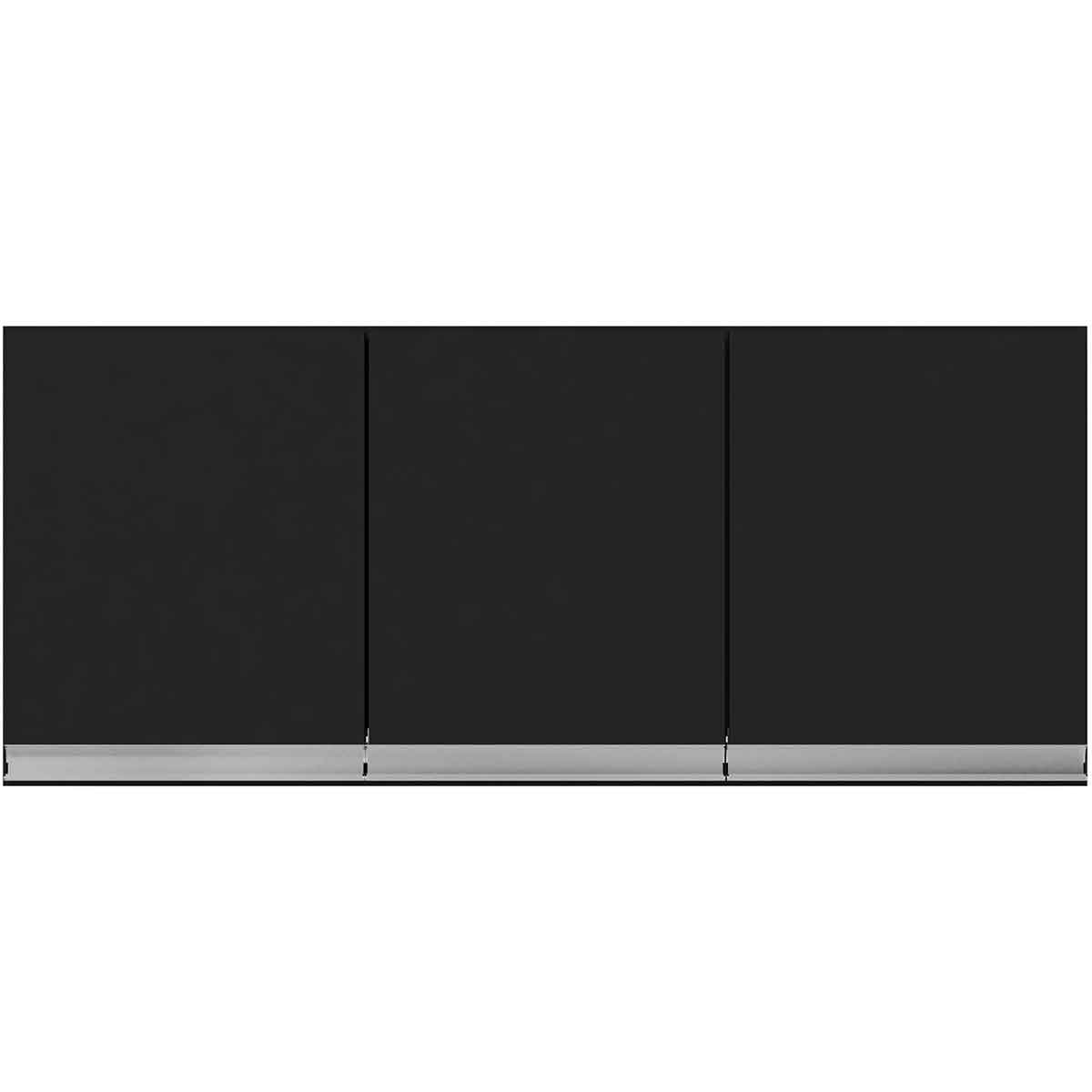 Armário Aéreo Para Cozinha Adriana 3 Portas 120 cm Preto