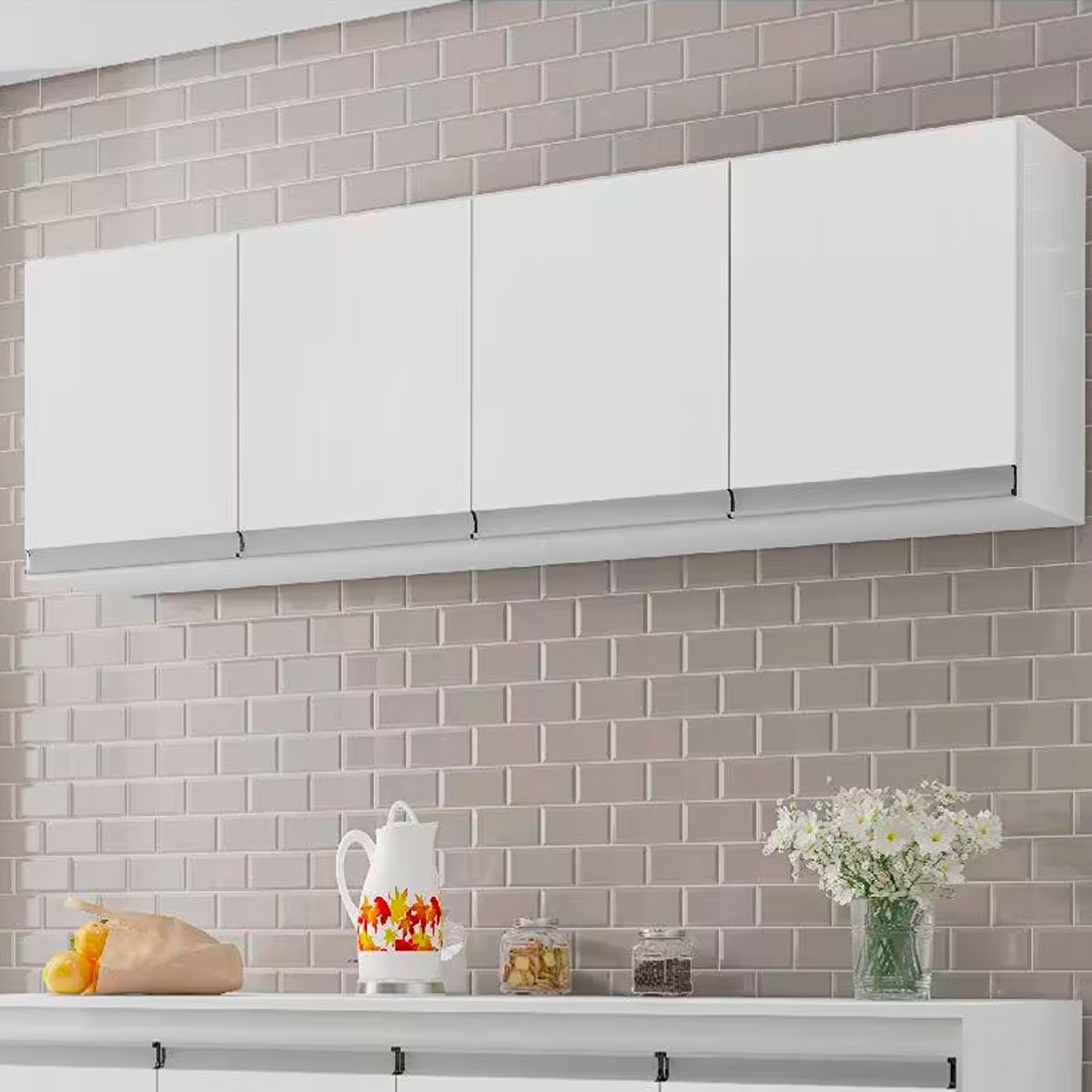 Armário Aéreo Para Cozinha Adriana 4 Portas 160 cm Branco