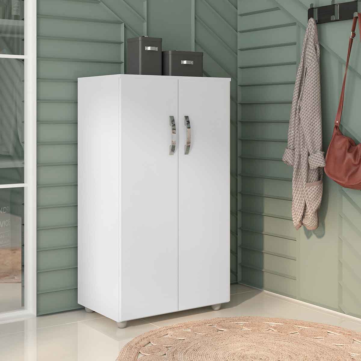 Armário Multiuso Rosa 2 Portas 3 Prateleiras Branco