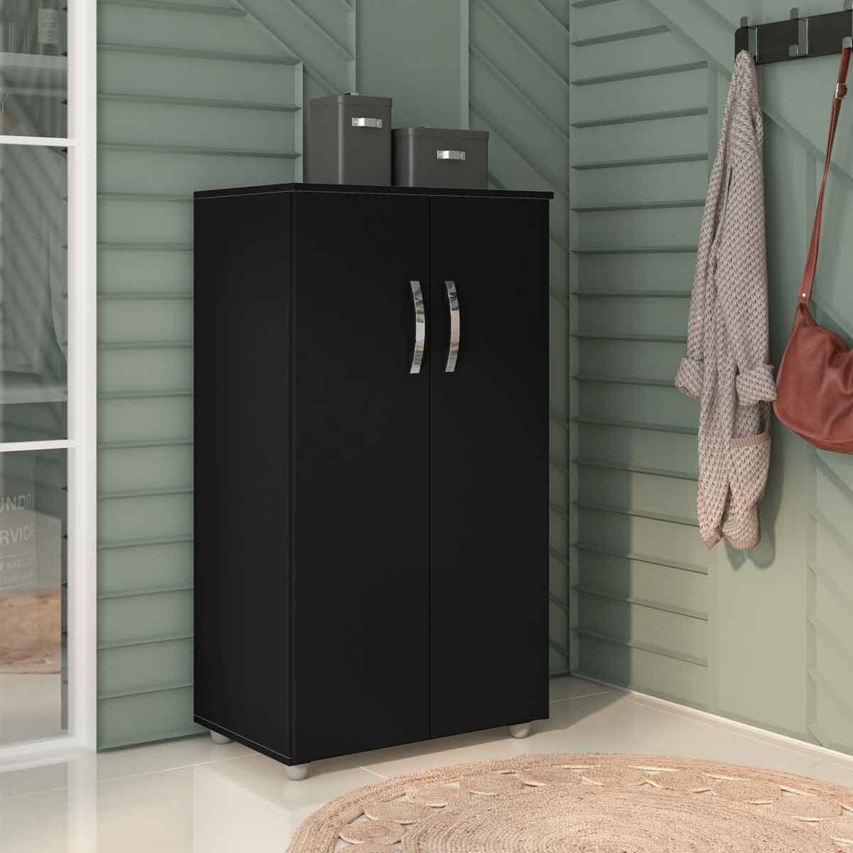 Armário Multiuso Rosa 2 Portas 3 Prateleiras Preto