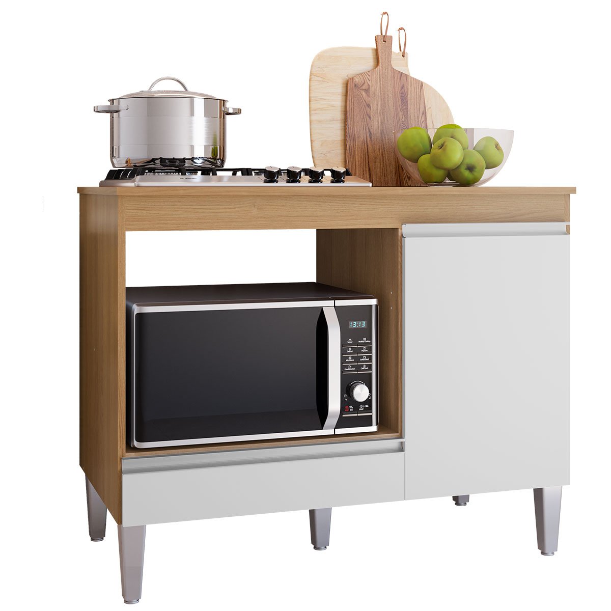 Balcão Para Cooktop 1 Porta 1 Gaveta com Tampo Cátia Amêndoa/Branco