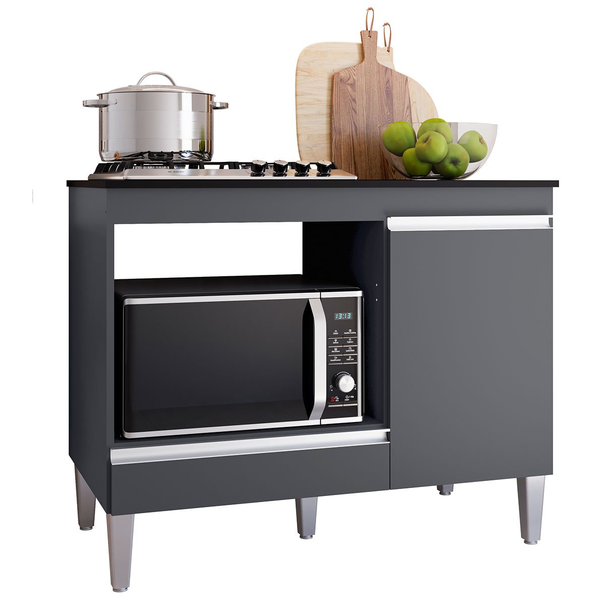 Balcão Para Cooktop 1 Porta 1 Gaveta com Tampo Cátia Cinza