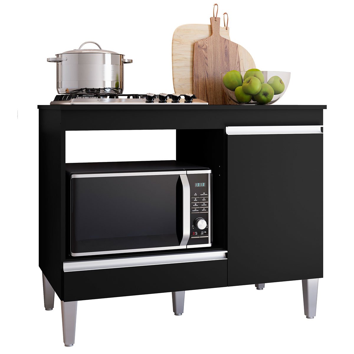 Balcão Para Cooktop 1 Porta 1 Gaveta com Tampo Cátia Preto