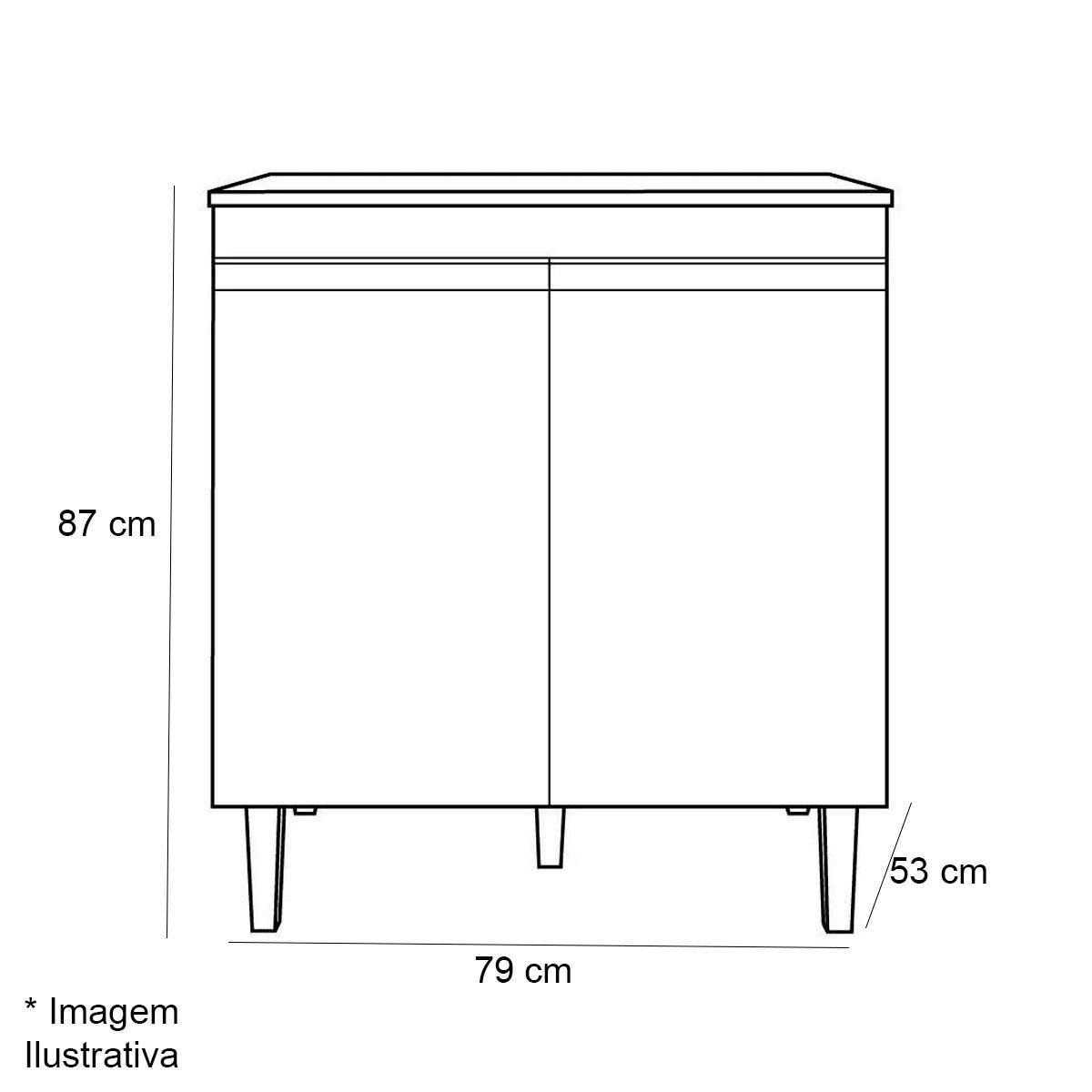 Balcão Para Cooktop Adriana 2 Portas com Tampo Cinza