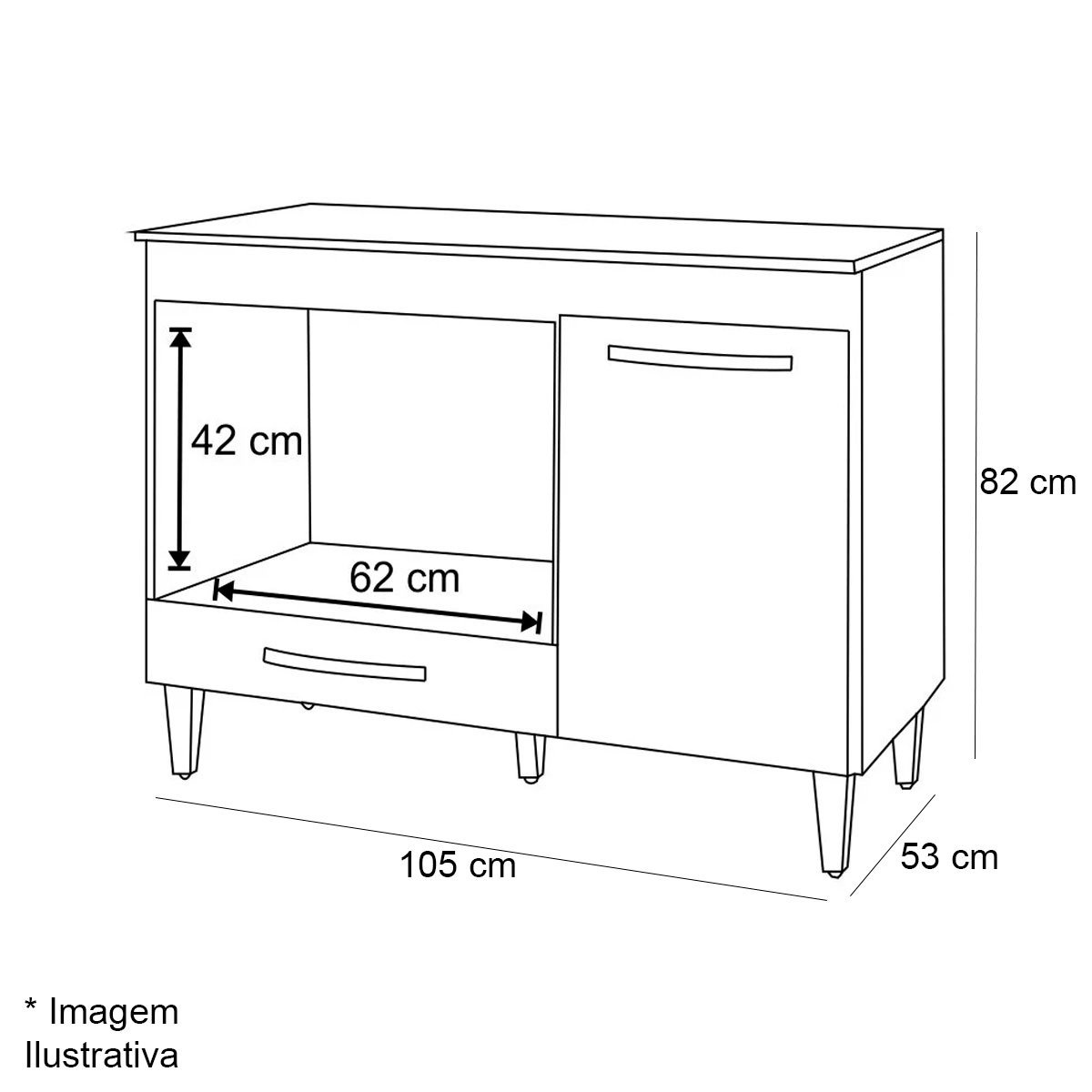 Balcão Para Cooktop Cátia 1 Porta com Tampo Branco